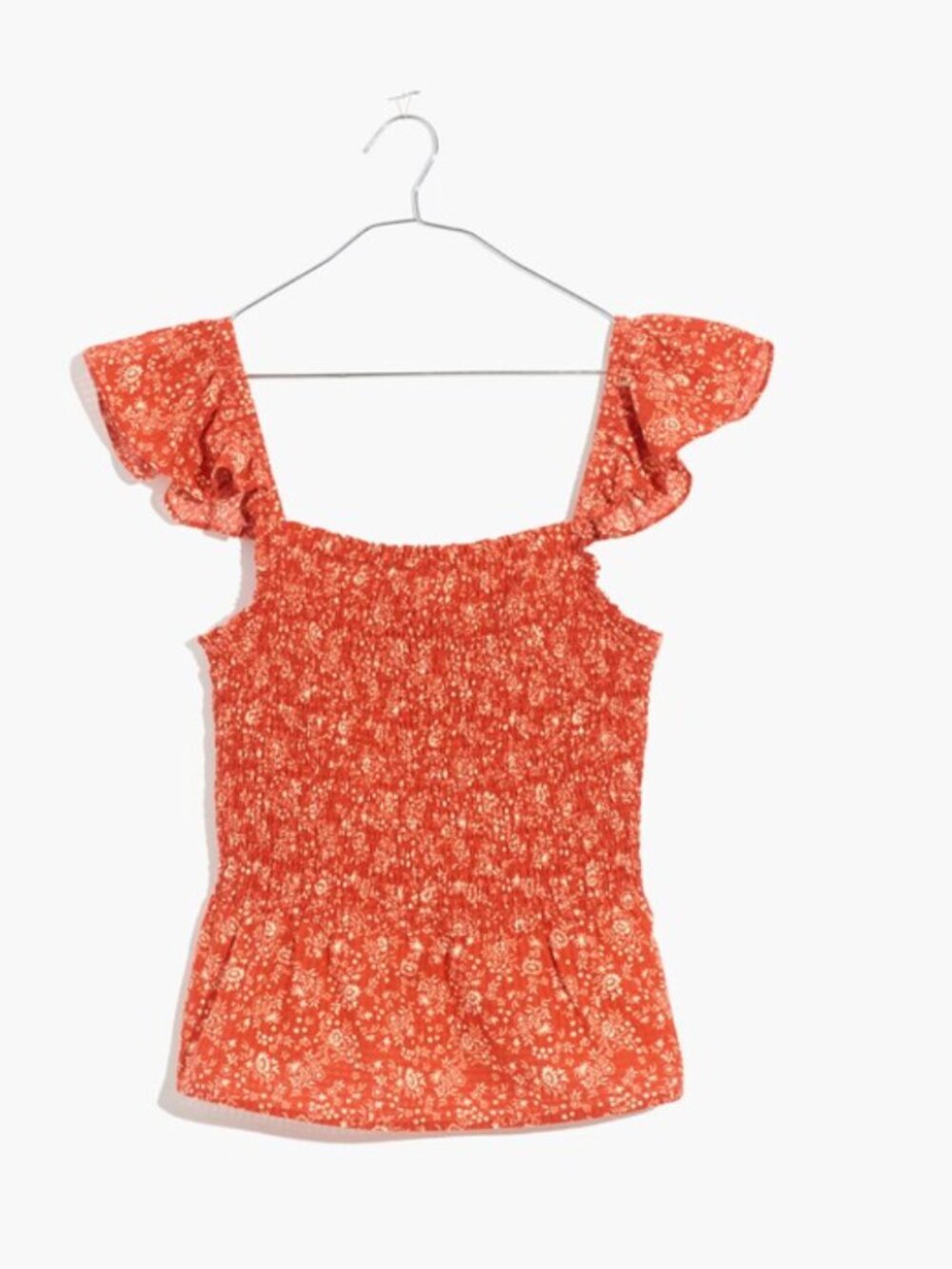 Madewell NWT Smocked Floral Peplum Tank Top Size 12 Orange Red Cottagecore